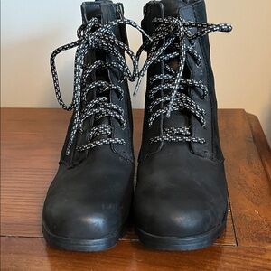 Sorel Black Moto Boots with Patterned Laces